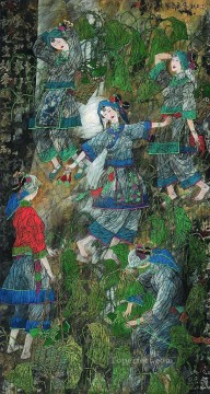 Xu Huiquan 中国の女の子と蓮 Oil Paintings
